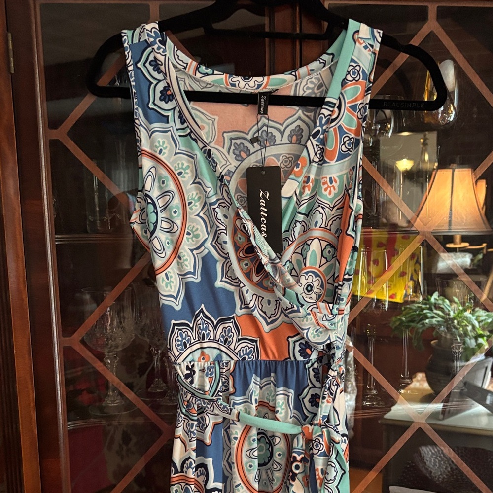 NEW Zulily Blue and Orange Patterned Maxi Dress